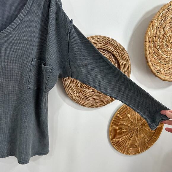 NEW Buckle BKE Blue Oversized Waffle Knit Thermal Long Sleeve Tee T-Shirt Small - Picture 5 of 6